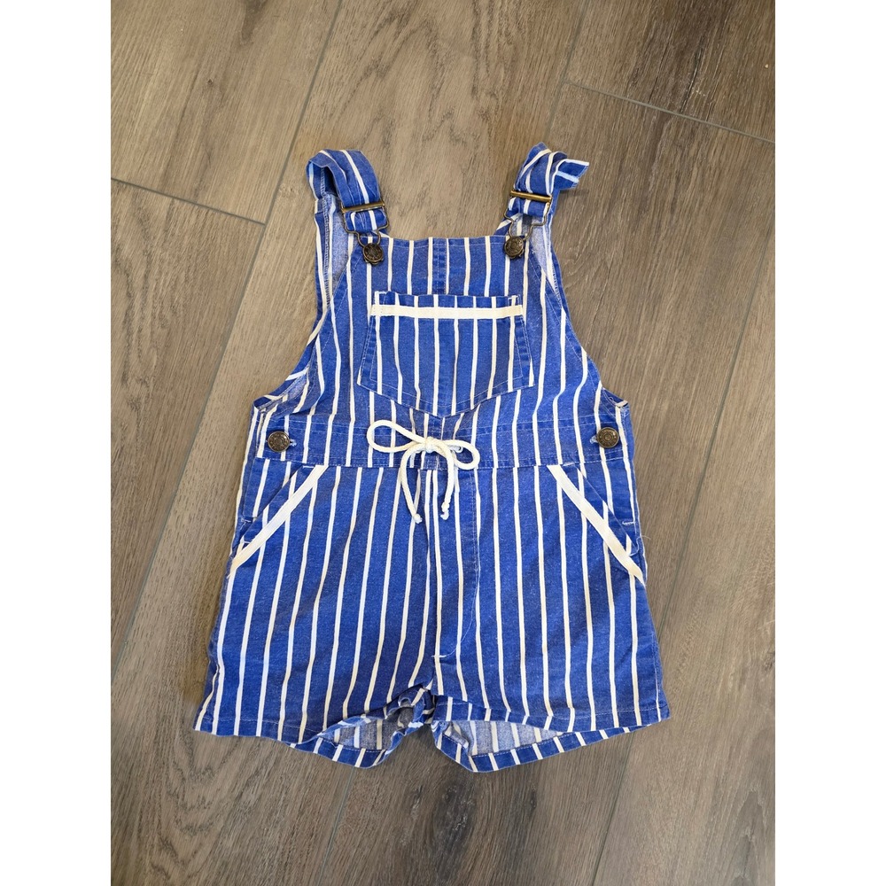 Vintage 1989 Tot Trends Size 4T‎ Blue White Striped Overalls Shortalls